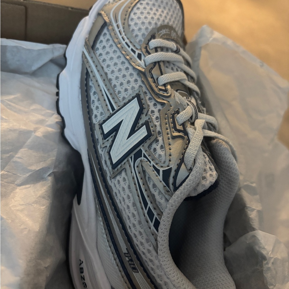 New Balance Grey Navy Blue and White Kids Sneakers